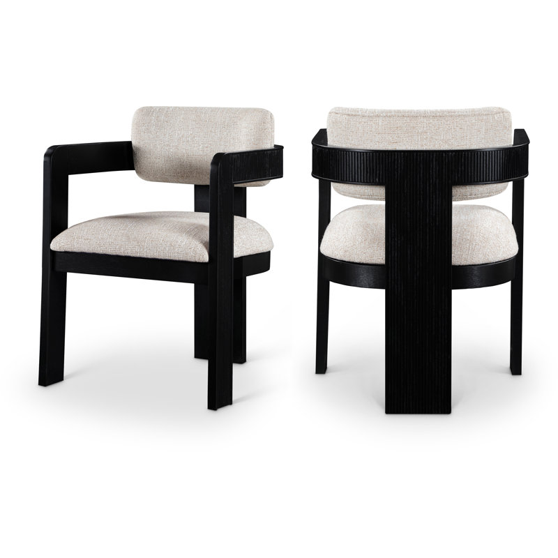 Chaise rembourrée Sacha Frink, Tissu beige texturé en lin, Noir