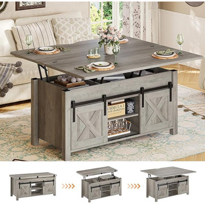 Lift Top Coffee Table, 4 in 1 Multi-Function Convertible Coffee Tables with Storage and Hidden Compartment, Farmhouse Coffee Table Converts to Dining Table for Living Room, Black