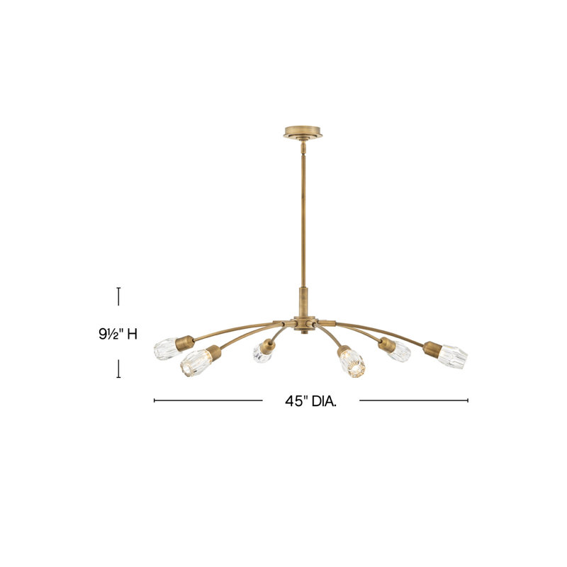 Atera 6 - Light Steel Dimmable Sputnik Modern Linear Chandelier, Heritage Brass, 9.5" H x 45" W x 45" D