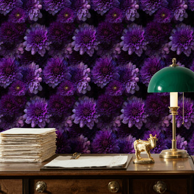Papier peint floral, décoration murale murale mauve moderne