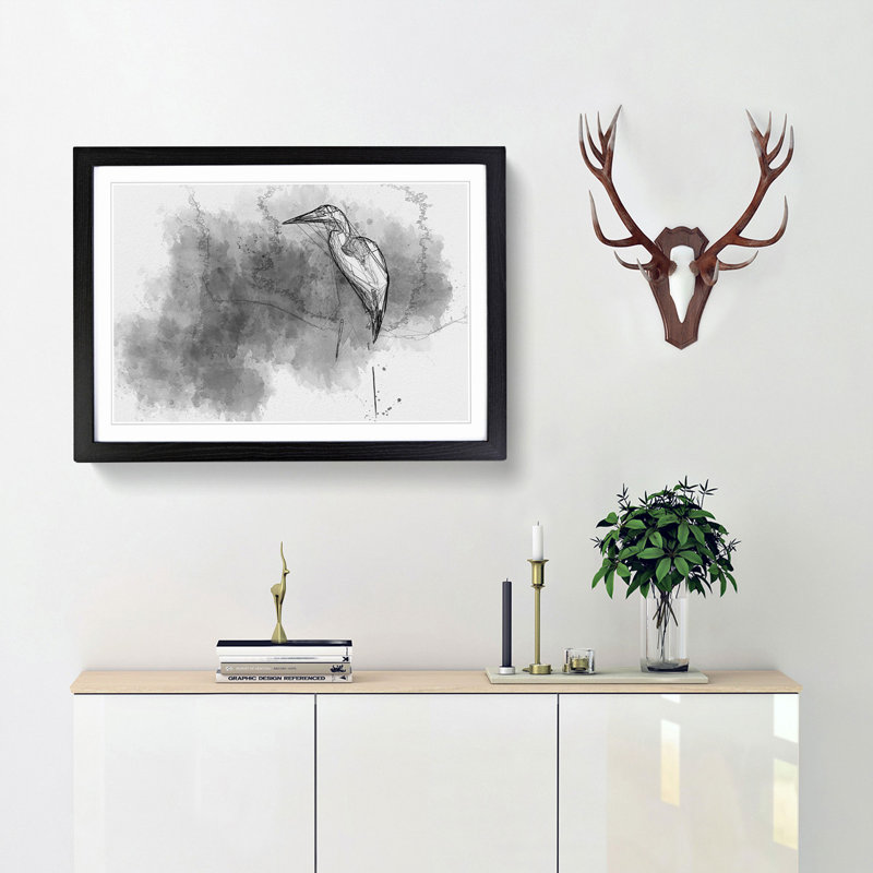 Stork Bird in Abstract - Framed Print, 62cm H x 87cm W x 2cm D, Black Framed
