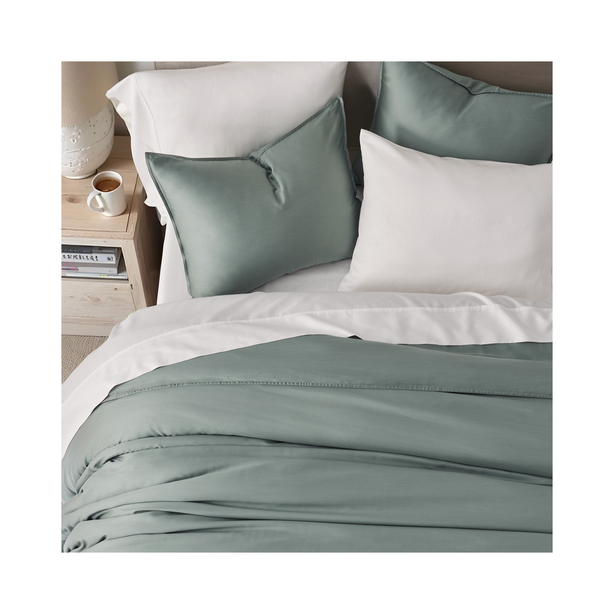 Tencel Lyocell Cooling Duvet Cover Set, Misty Sage Green, Queen Duvet Cover + 2 Queen Shams