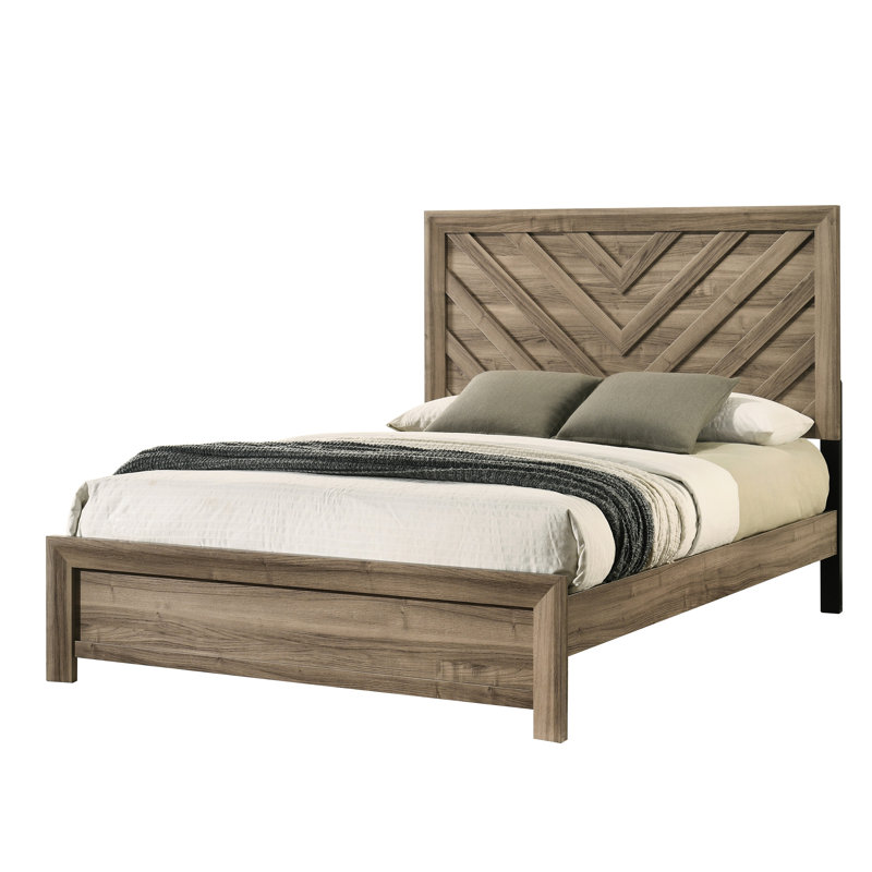 Cadre de lit simple brun avec tête de lit, esthétique contemporaine, aspect bois chaleureux, sommier tapissier nécessaire au design, bois, apparence, nécessaire