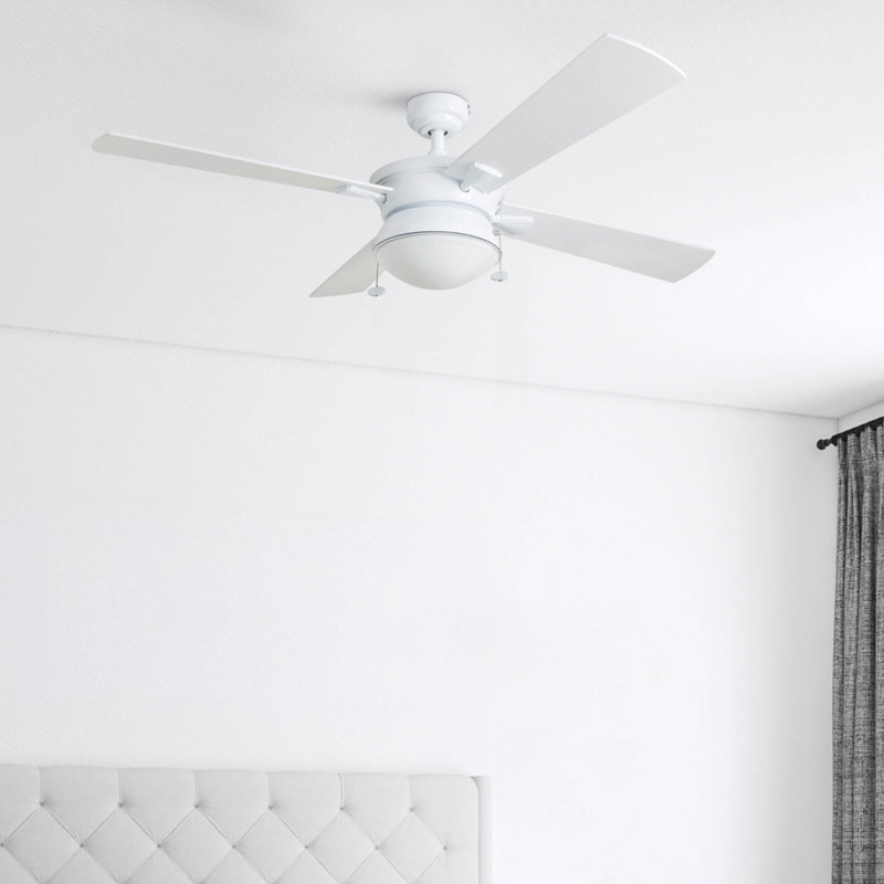 Ventilateur de plafond intérieur et extérieur 52 "avec lumière Auletta, Blanc / chêne argenté