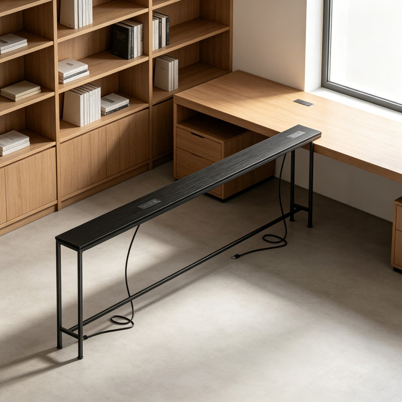 Extra-Long Narrow Console Table With Built-In Power Strips, USB-C Charging, And Storage, Sturdy Single-Piece Design For Behind Sofa, Entryway, And Small Spaces