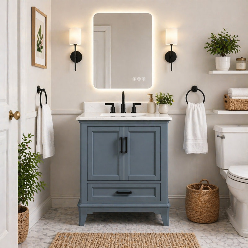 Rawsonville 30'' Free Standing Single Bathroom Vanity with Quartz Top