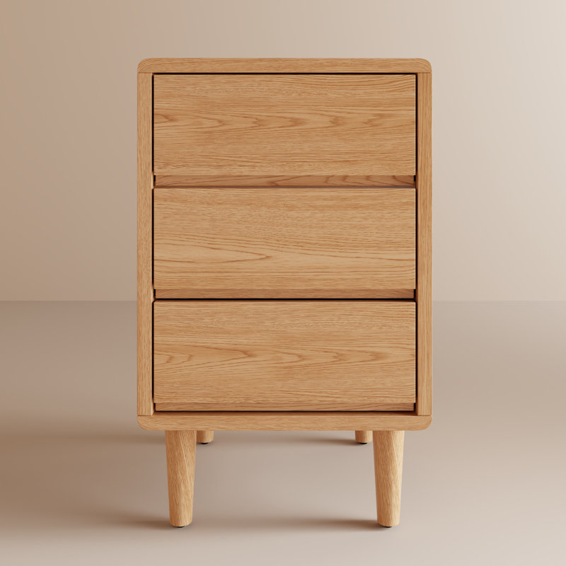 Solid Wood Mid-Century Modern Nightstand, Tan, 25.9" H