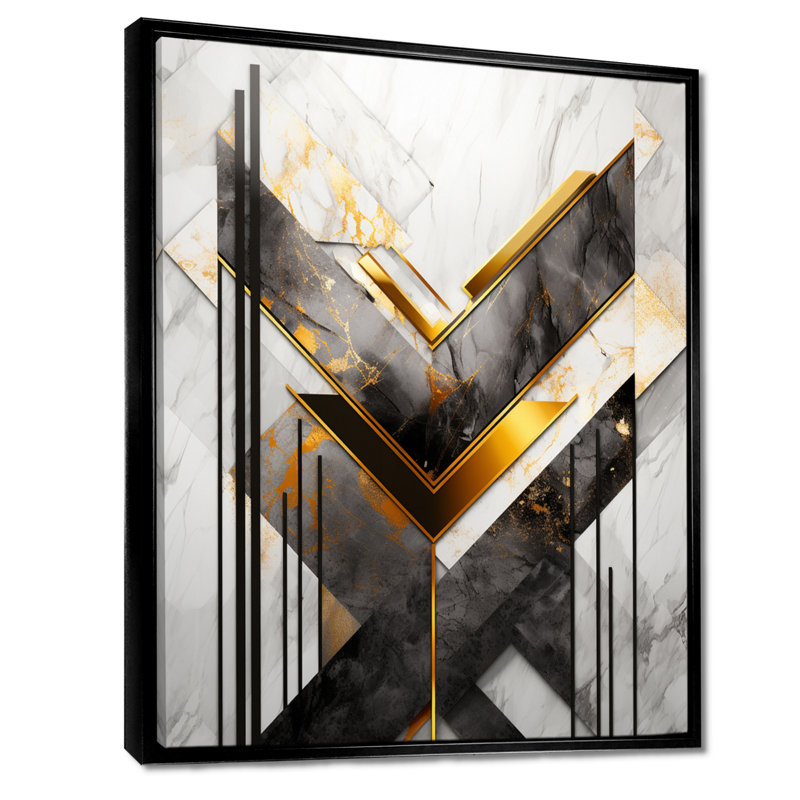 Golden Triangular Chevron - Geometric Wall Art, 20" H x 12" W x 1" D, Black Floater Framed Canvas