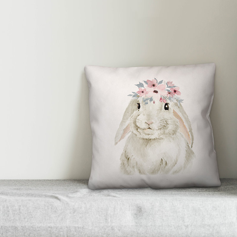 Watercolor Floral Bunny Crown Throw Pillow, 18" x 18", Polyester/Polyfill