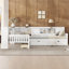 Lit plateforme en L avec lit gigogne, tiroirs de rangement et tablettes-1098921415