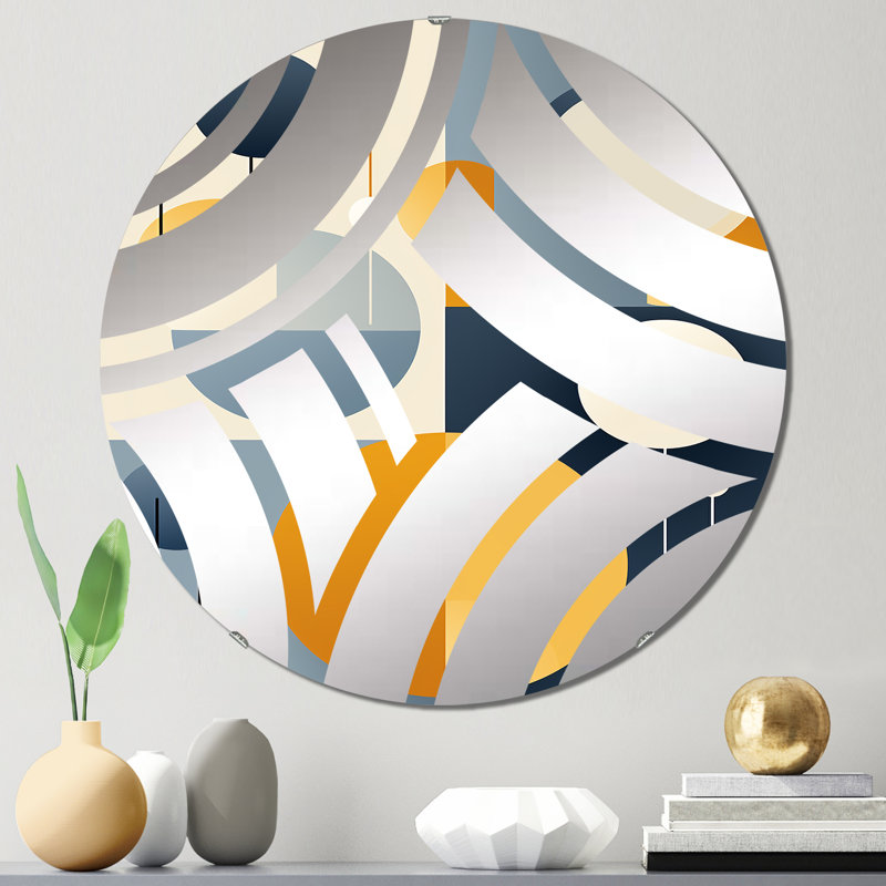 Miroir décoratif graphique à motif géométrique circulaire jaune et bleu II, 31,4 po x 31,4 po