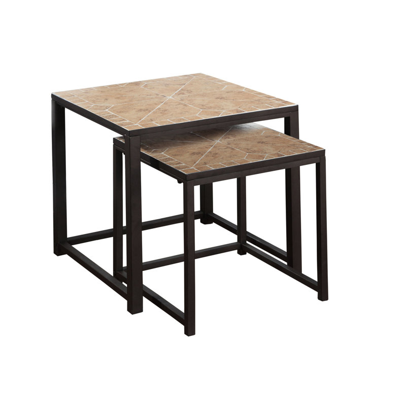 2 tables gigognes en métal, décor brun pour la maison, plateau de table en carrelage, base stable, qualité 20 x 20 x 20 po et 16 x 16 x 17,