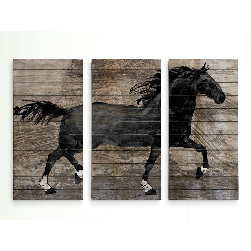 Une image multi-pièces barnwood cheval de qualité supérieure sur toile, H 40 po x l 60 po x P 1,5 po