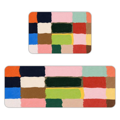 Soft Pastel Block Color, Kitchen Mats Set Of 2