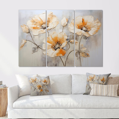Beige Poppy Meadow Melody VI - Poppies Wall Art Print Set