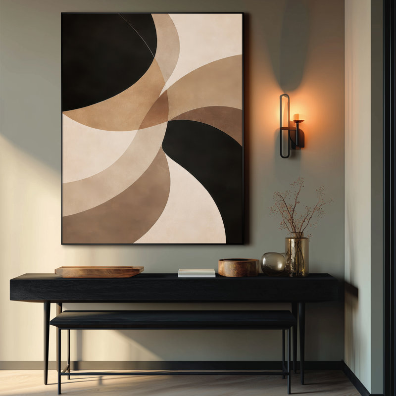 Modern Brown Beige Geometric Abstract Wall Art for Living Room or Bedroom - "Frame Assembly Required (Unfinished Frame)"