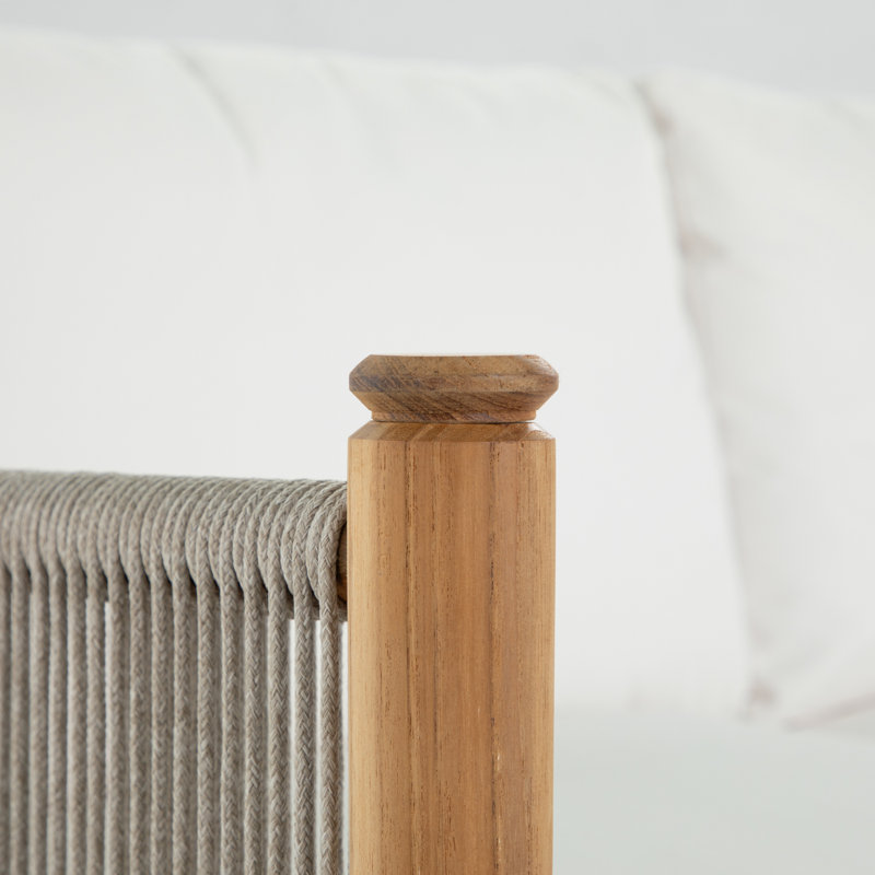 Pacifica Loveseat - Natural Teak/Rope/Brass, Linen Snow, No Welt