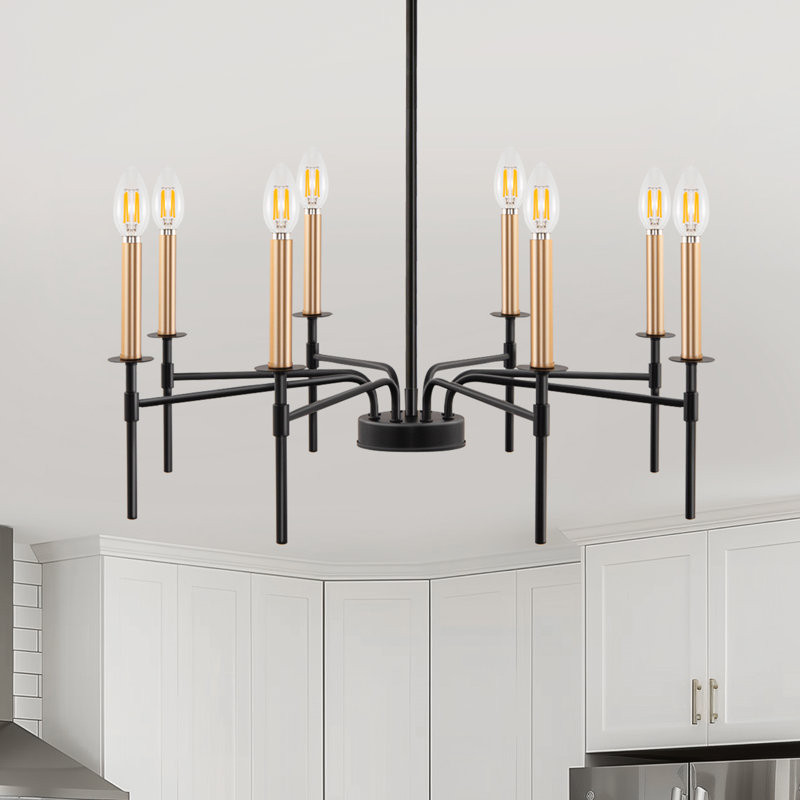 Dimmable Candle Classic Kitchen Island Chandelier, 8, Black/Gold