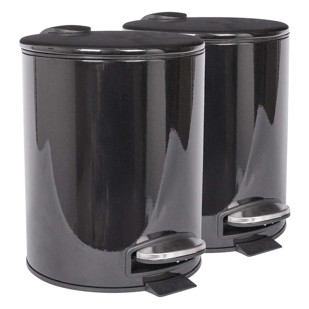 Harbour Housewares - 5L Round Bathroom Pedal Bins - 2x Stainless Steel Rubbish Dustbins