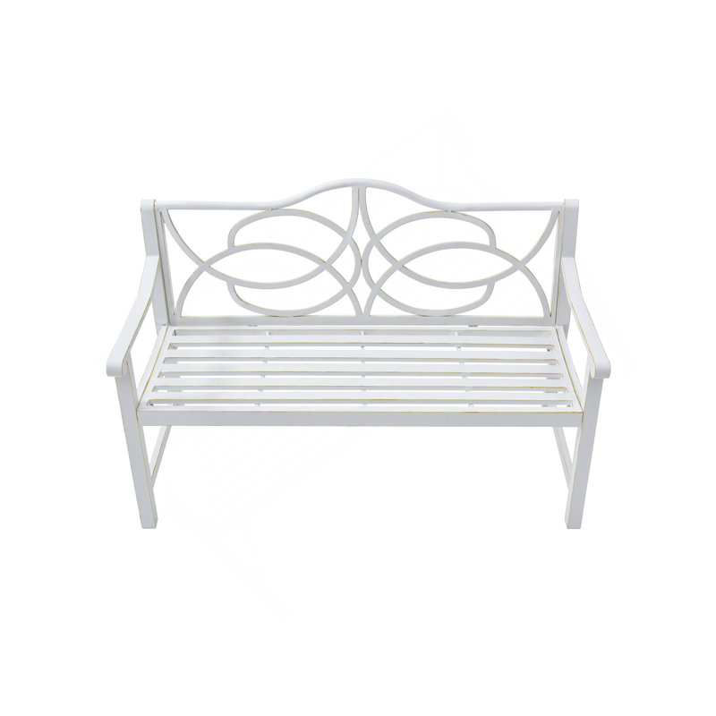 Outdoor Garden Patio Bench,Iron Metal Steel Frame Park Bench With Backrest And Armrest, Slatted Seat For Park, Yard & Porch, Balcony, Accommodates 2-3 People,White