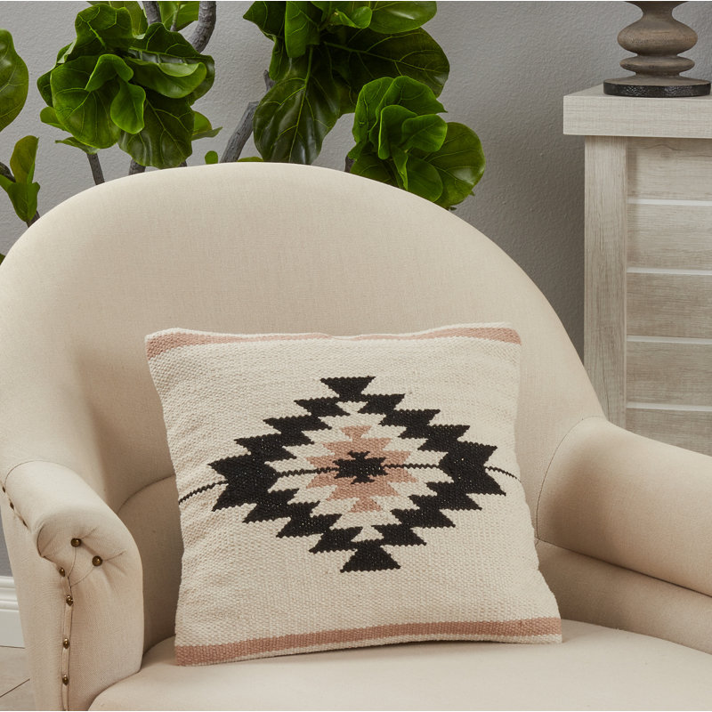 Natural Kilim Design Cotton Throw Pillow with Down Filling, 18"