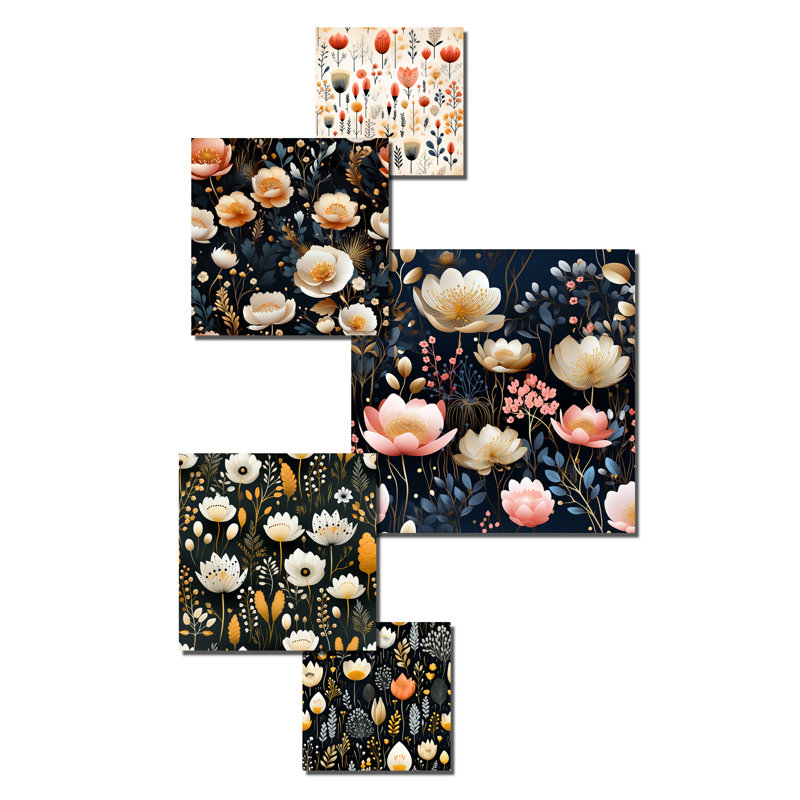 Cottage Garden Harmony - ensemble d'art mural floral de 5