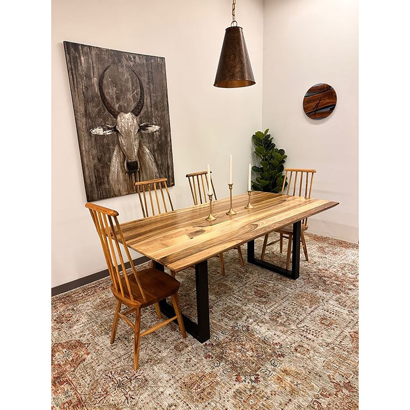 Walnut Solid Wood Dining Table, Beige, brown