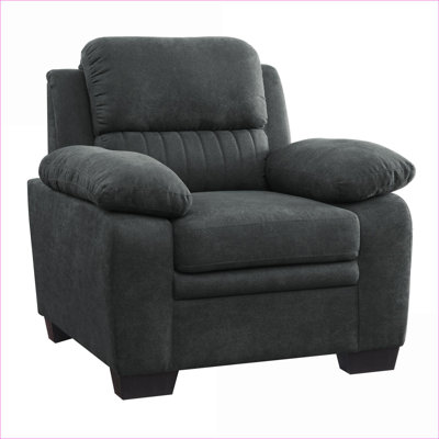 Fauteuil d'appoint moderne capitonné gris anthracite, structure en bois massif texturé moelleux, fauteuil rembourré pour chambre à coucher de salon, pour adultes