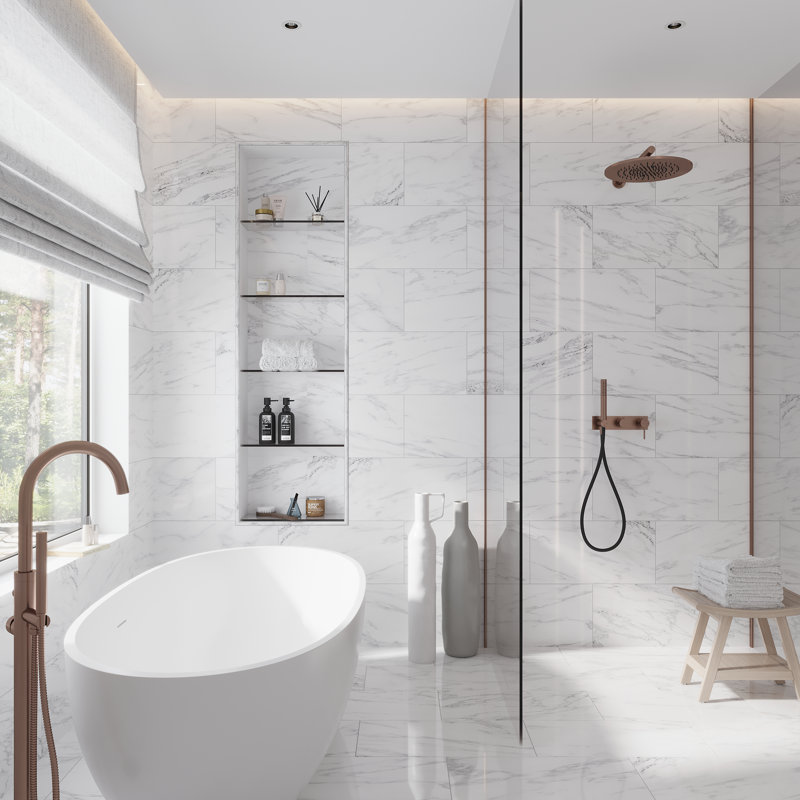 12" x 24" Marble Look Wall & Floor Tile, White/Gray
