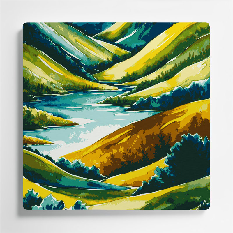 Aquarelle, paysage, 11, art mural en métal vert, H 16 po x l 16 po