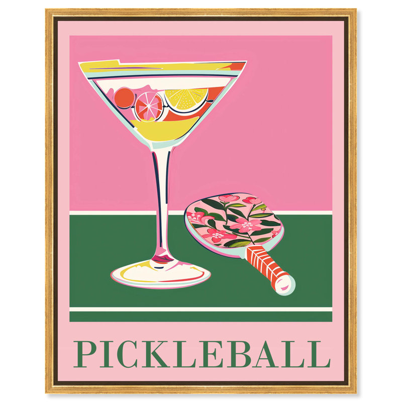 «Cocktail and Pickleball Canvas Beach Coastal Art» par Art Remedy, H 46 po x l 37 po x P 1,8 po, Cadre flottant doré