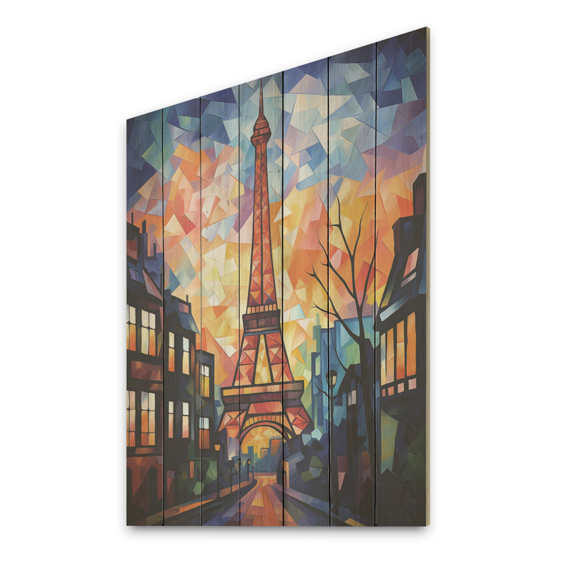 Cubic Paris Window View Elegant Sunset III - City Paris sur impression sur bois, H 44 po x l 34 po