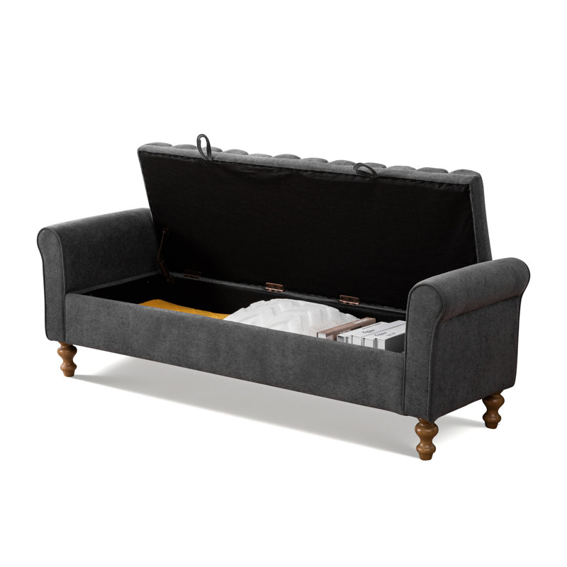 Banc de rangement rembourré de 65,55 po, Gris anthracite