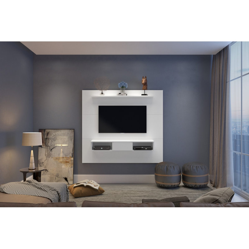Meuble télé flottant pour téléviseur de 70 po ou moins Beton, Blanc