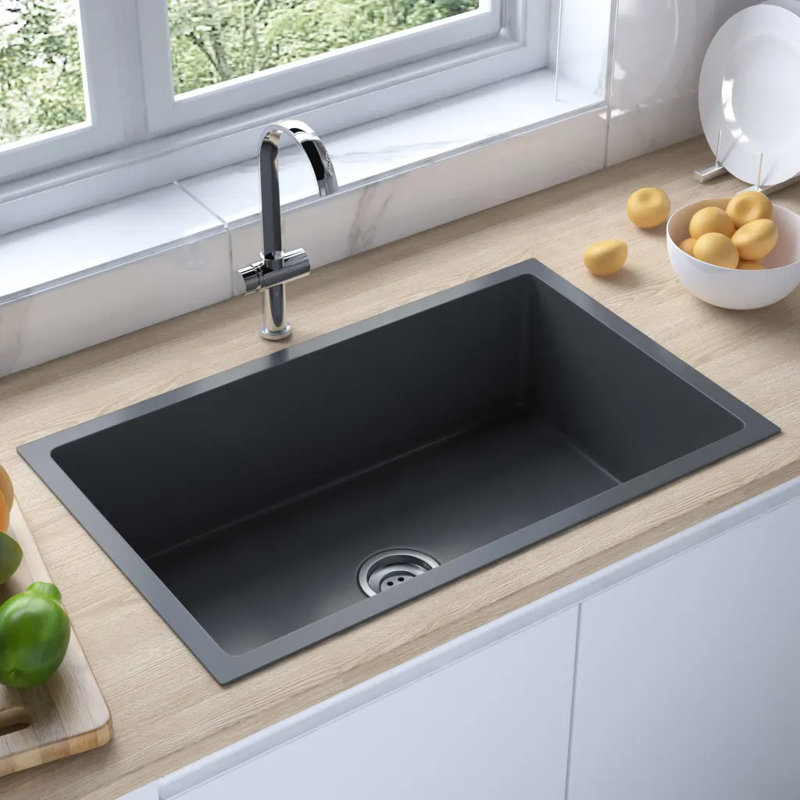 Belfry Kitchen Isidora 440mm W Steel Kitchen Sink, Black