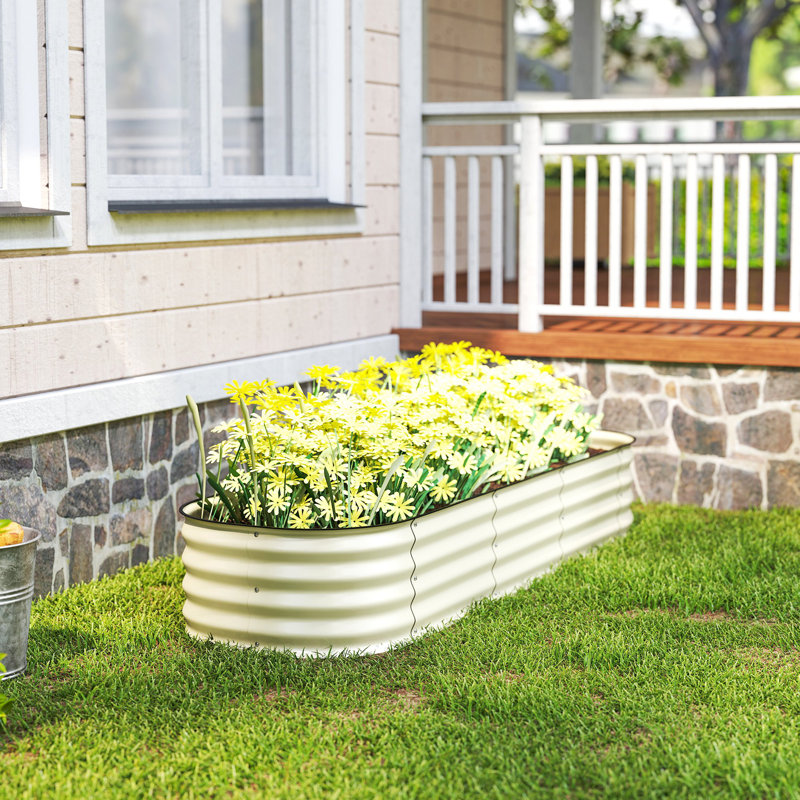 Sairah Metal Raised Garden Bed, Beige, 12" H x 76.75" W x 25" D