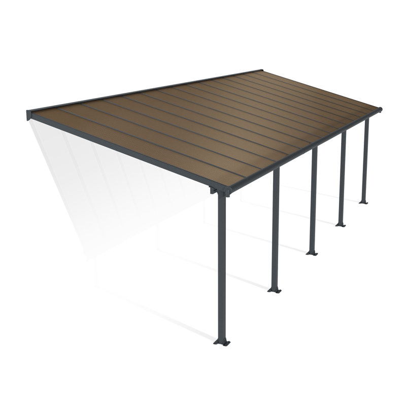 Palram - Canopia Olympia 9' 8" D x 30' W Polycarbonate Aluminum Stationary Patio Awning Gray/Bronze, 10' H x 30' W x 10' D