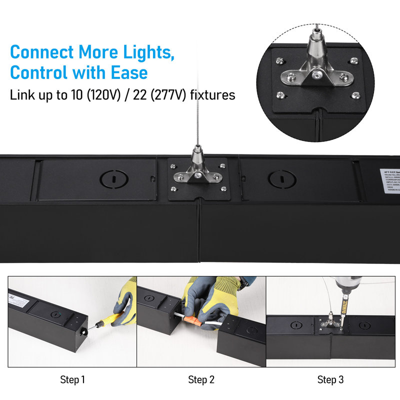 Acies Commercial Grade 3CCT LED Linear Light, 40W Dimmable Suspended Light Fixture, Black