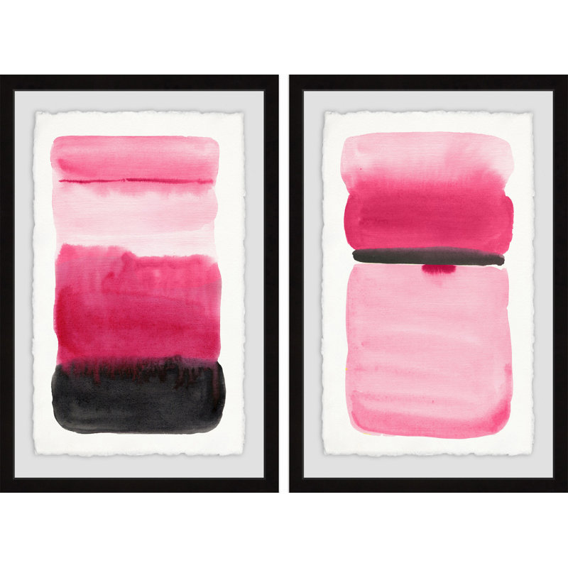 «Pink and Dark Edges», ensemble de 2 reproductions de peintures à l'aquarelle encadrées, H 24 po x l 16 po x L 1,5 po