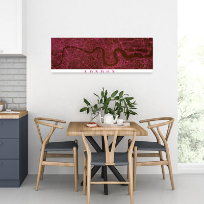 «Magenta London City Map», art mural moderne abstrait