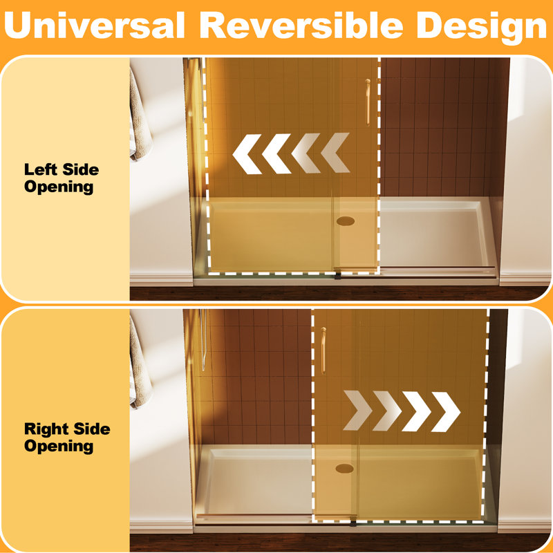 56"-60" W x 76" H Frameless Single Sliding Shower Door, 1/4" Tempered Glass, Adjustable Fit, Brushed Nickel