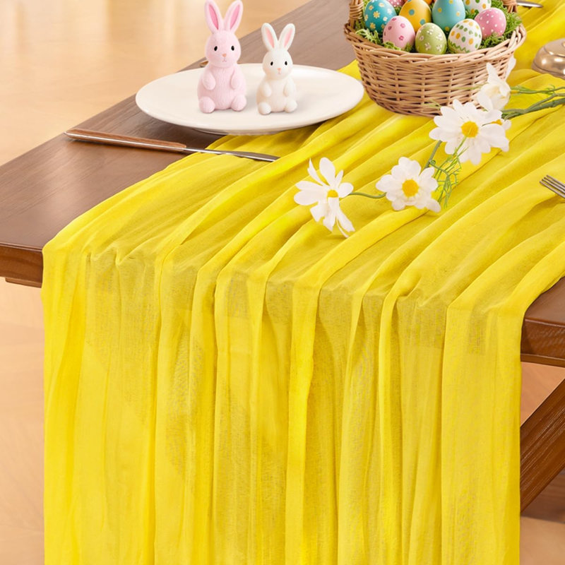 Chemin de table en étamine Cheesecloth Summer Boho Tapis de couloir à roulettes jaune 10 pi 120 po