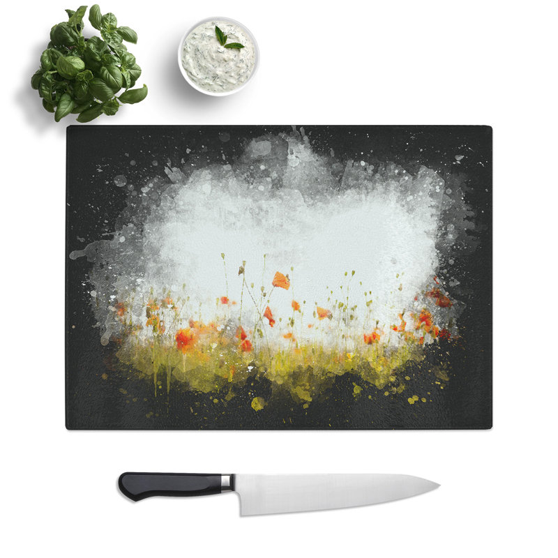 Tempered Glass Field of Poppy Flowers Chopping Board, 20 cm x 28.5 cm