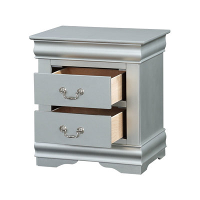 Platinum Finish Nightstand Iii - 2 Drawer Bedroom Storage Sleek Design With Smooth-Gliding Construction Metal Glide Stylish Nickel Handle Detail Made From Various Woods 21.63 In. W, 23.64 H, 15.93 D