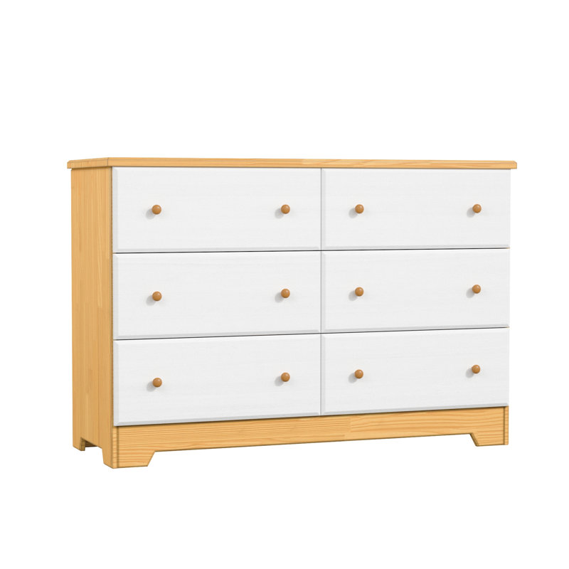 Commode 6 tiroirs Genelia, Blanc / Naturel