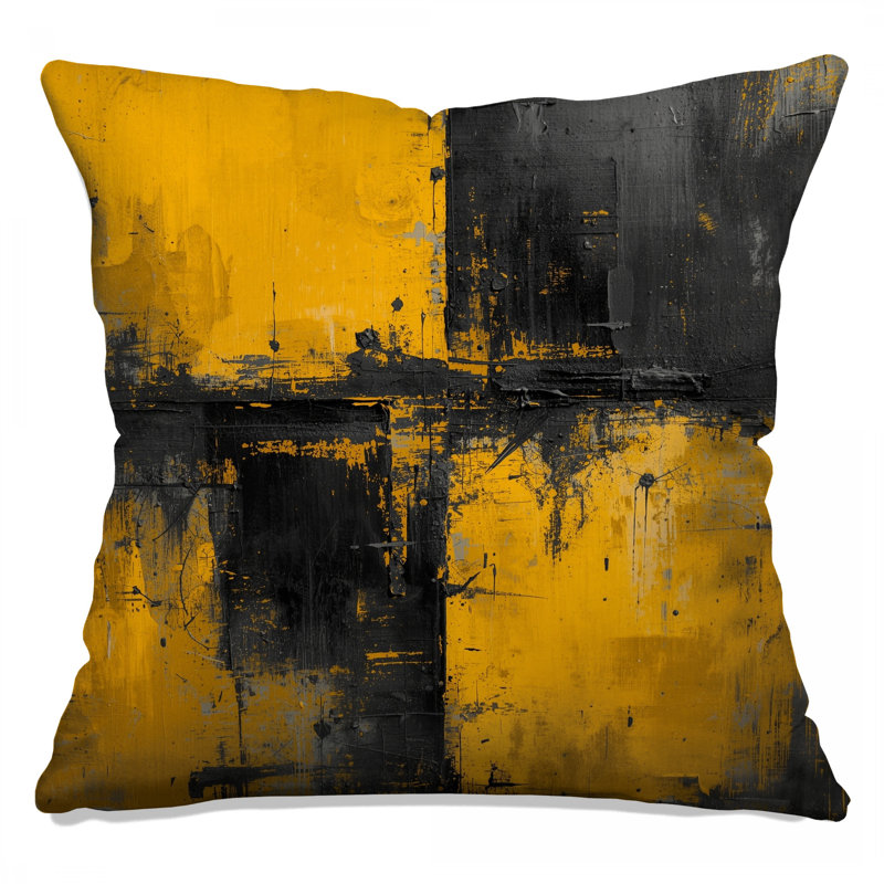 Coussins décoratifs jaunes et noirs à motif abstrait, 14 X 14 pouces