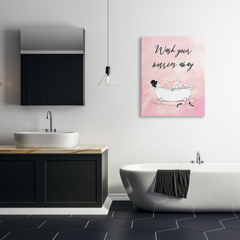 «Bubble Bath Glam Pink Bubbles», art textuel, Toile tendue, H 40 po x l 30 po x P 1,5 po