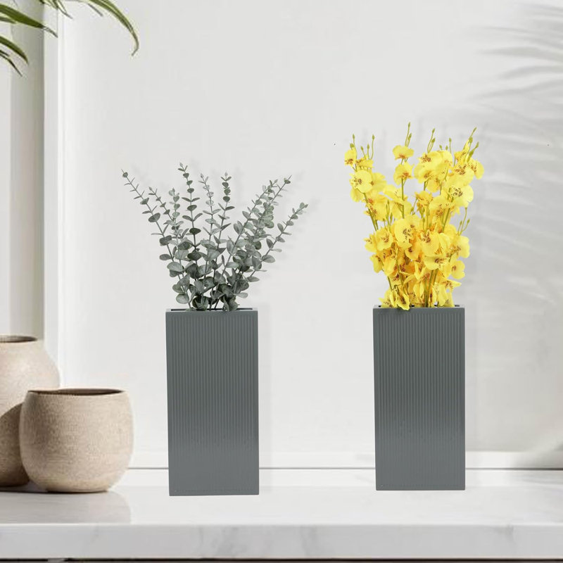Ensemble de 2 pots à fleurs en bois, pot de fleurs moderne à suspendre au mur pour la verdure et les fleurs séchées, vase suspendu en bois d'intérieur, gris