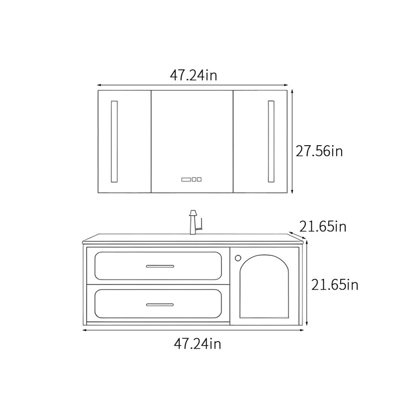 Simple exquisite bathroom cabinet, 47.24", Black