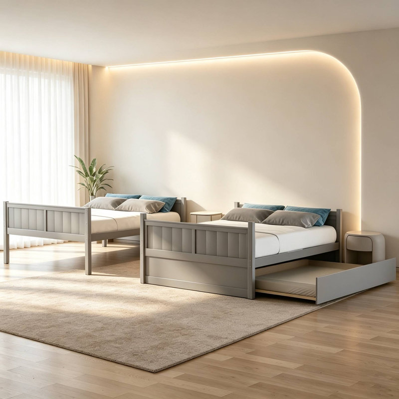 Lit superposé standard double avec lit gigogne, Grey